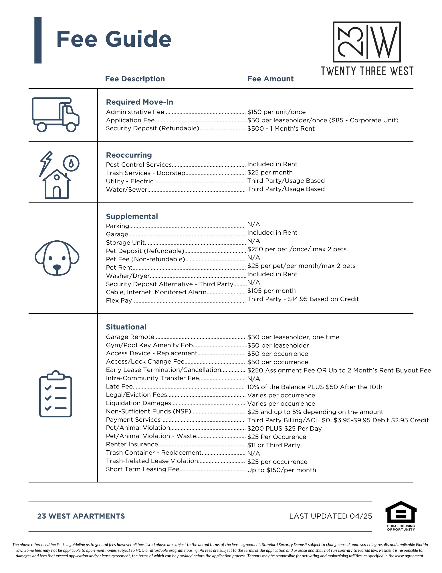 Fee Sheet